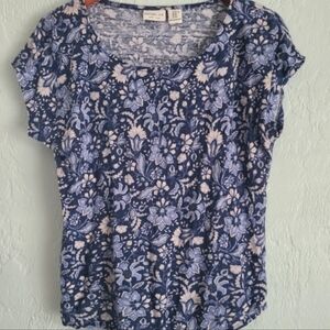 Rachel Zoe Linen Top Size XL Blue White Floral 100% Linen Shirt
